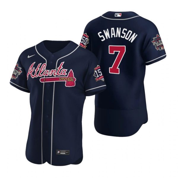 Personalized Men’s Dansby Swanson Atlanta Braves Flex Base All Star Jersey Navy