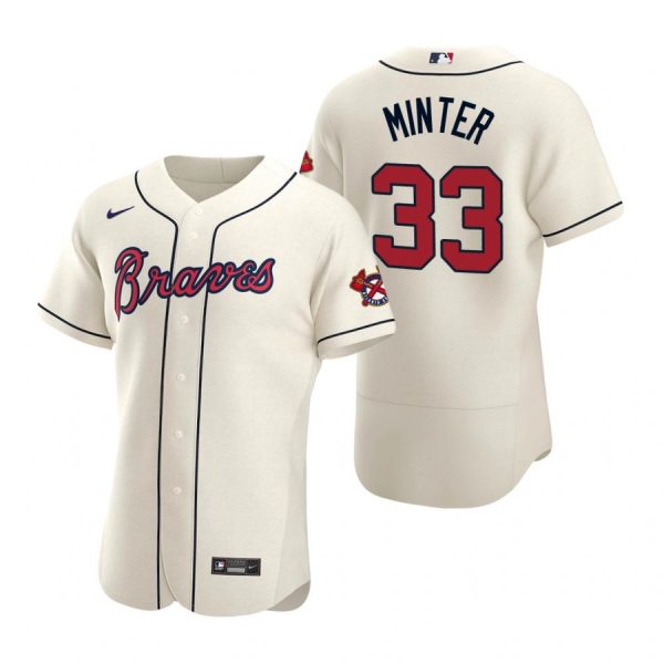 Personalized Men’s #33 A.J. Minter Atlanta Braves Flex Base Jersey Cream