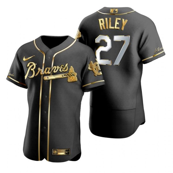 Personalized Men’s #27 Austin Riley Atlanta Braves Flex Base Jersey Black Golden