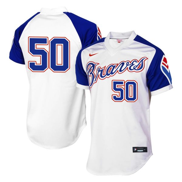 Personalized Men’s #50 Charlie Morton Atlanta Braves Cool Base Jersey White Throwback