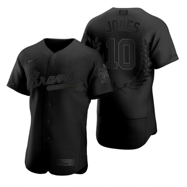 Personalized Men’s #10 Chipper Jones Atlanta Braves Flex Base Jersey Black Award