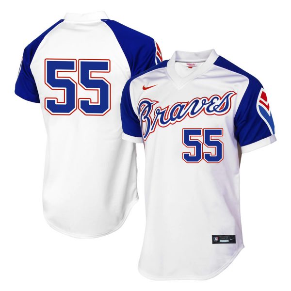 Personalized Men’s #55 Chris Martin Atlanta Braves Cool Base Jersey White Throwback