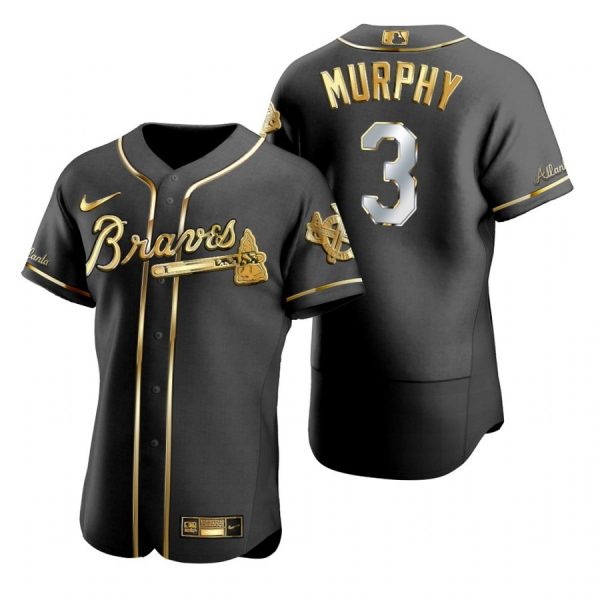 Personalized Men’s Dale Murphy Atlanta Braves Flex Base Jersey Black Golden