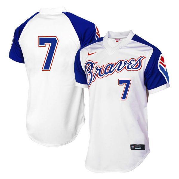 Personalized Men’s #7 Dansby Swanson Atlanta Braves Cool Base Jersey White Throwback