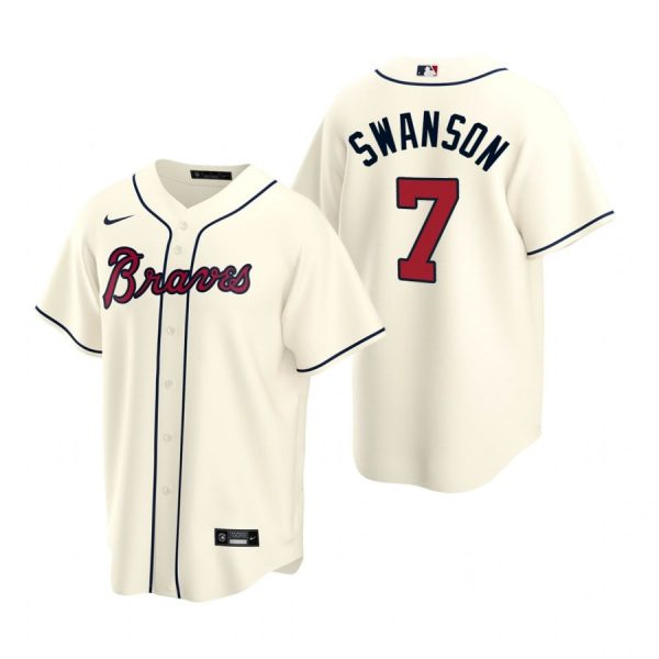 Personalized Men’s #7 Dansby Swanson Atlanta Braves Cool Base Jersey Cream