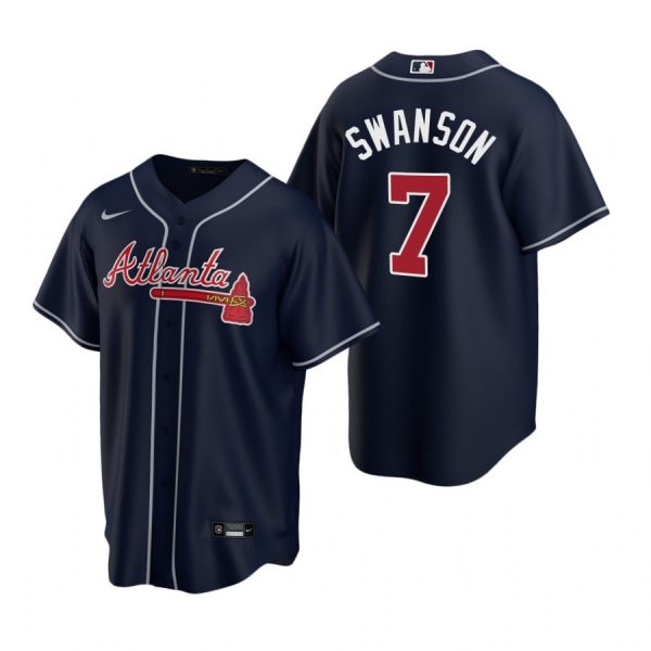 Personalized Men’s #7 Dansby Swanson Atlanta Braves Cool Base Jersey Navy