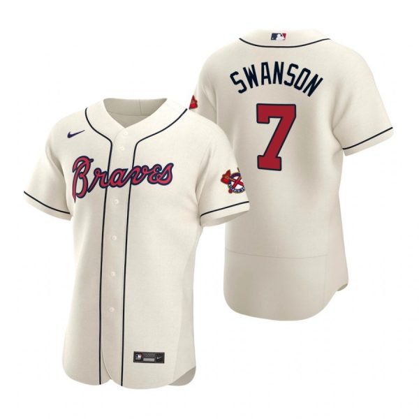 Personalized Men’s #7 Dansby Swanson Atlanta Braves Flex Base Jersey Cream
