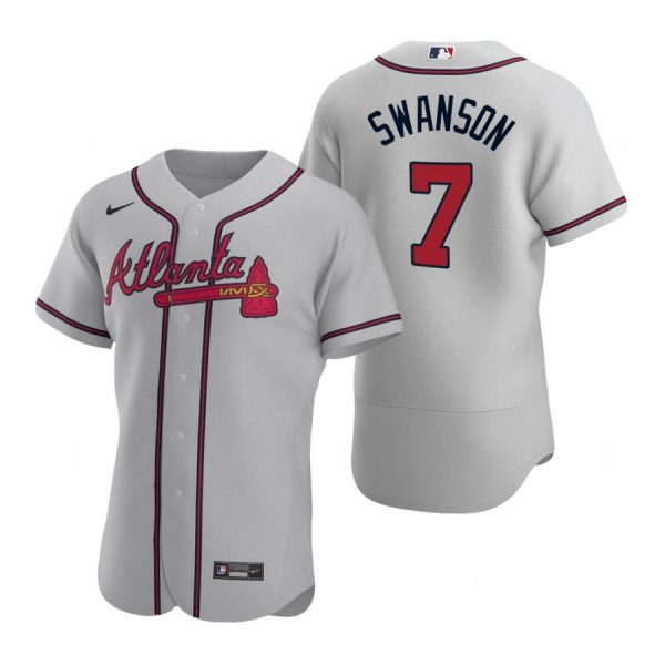 Personalized Men’s #7 Dansby Swanson Atlanta Braves Flex Base Jersey Gray