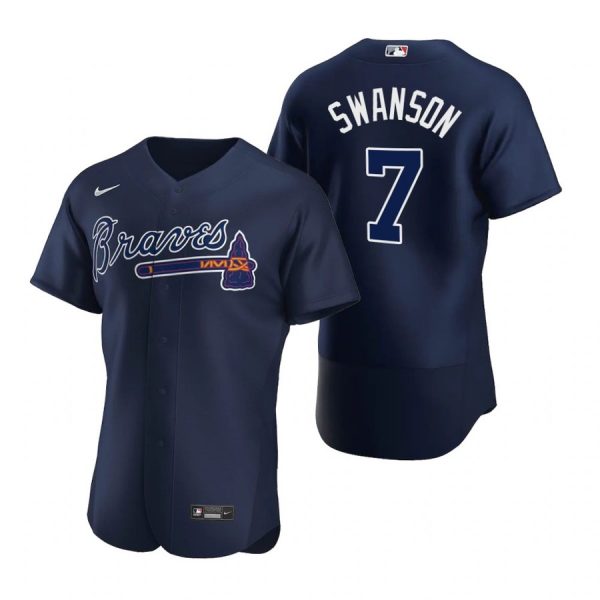 Personalized Men’s #7 Dansby Swanson Atlanta Braves Flex Base Jersey Navy