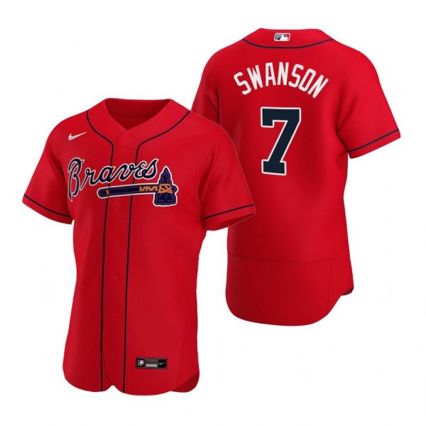 Personalized Men’s #7 Dansby Swanson Atlanta Braves Flex Base Jersey Red