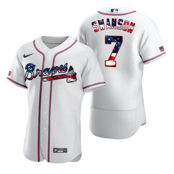 Personalized Men’s #7 Dansby Swanson Atlanta Braves Flex Base Jersey White Stars