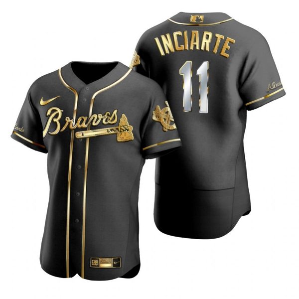 Personalized Men’s #11 Ender Inciarte Atlanta Braves Flex Base Jersey Black Golden
