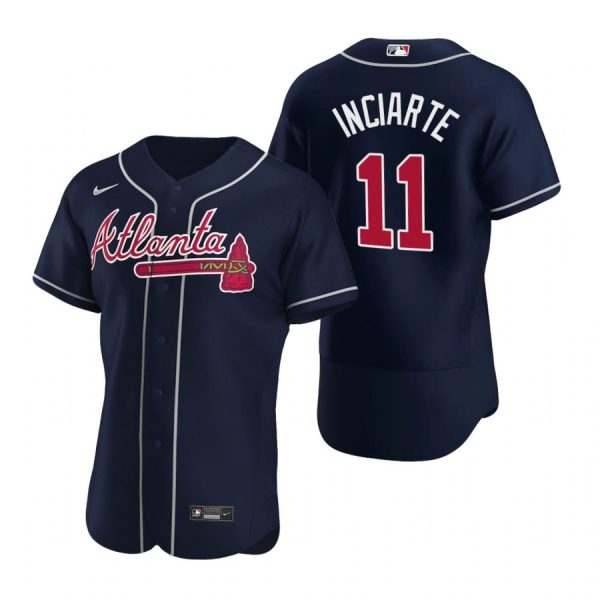 Personalized Men’s #11 Ender Inciarte Atlanta Braves Flex Base Jersey Navy Red