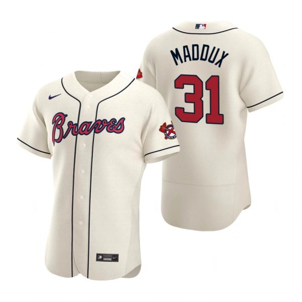 Personalized Men’s Greg Maddux Atlanta Braves Flex Base Jersey Cream