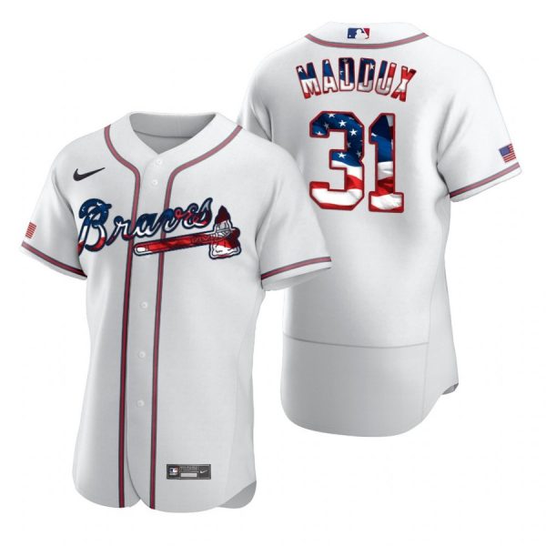 Personalized Men’s Greg Maddux Atlanta Braves Flex Base Jersey White Stars