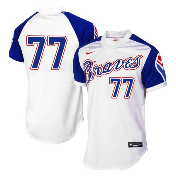 Personalized Men’s #77 Luke Jackson Atlanta Braves Cool Base Jersey White Throwback