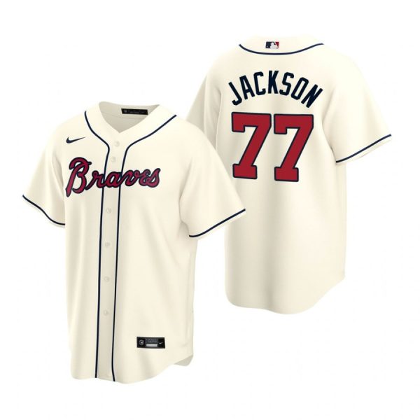 Personalized Men’s #77 Luke Jackson Atlanta Braves Cool Base Jersey Cream