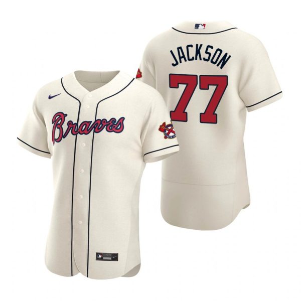 Personalized Men’s #77 Luke Jackson Atlanta Braves Flex Base Jersey Cream