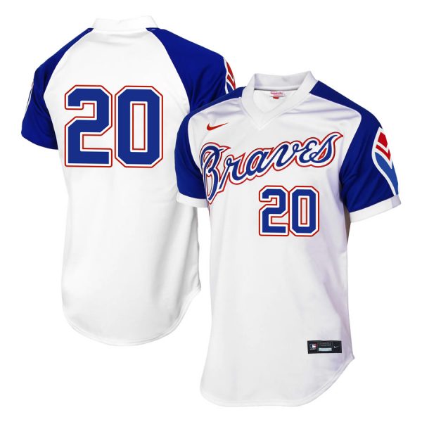 Personalized Men’s #20 Marcell Ozuna Atlanta Braves Cool Base Jersey White Throwback