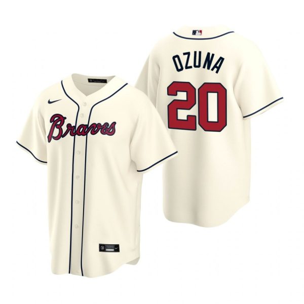 Personalized Men’s #20 Marcell Ozuna Atlanta Braves Cool Base Jersey Cream