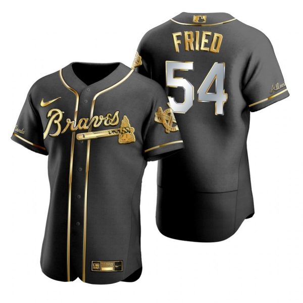 Personalized Men’s #54 Max Fried Atlanta Braves Flex Base Jersey Black Golden