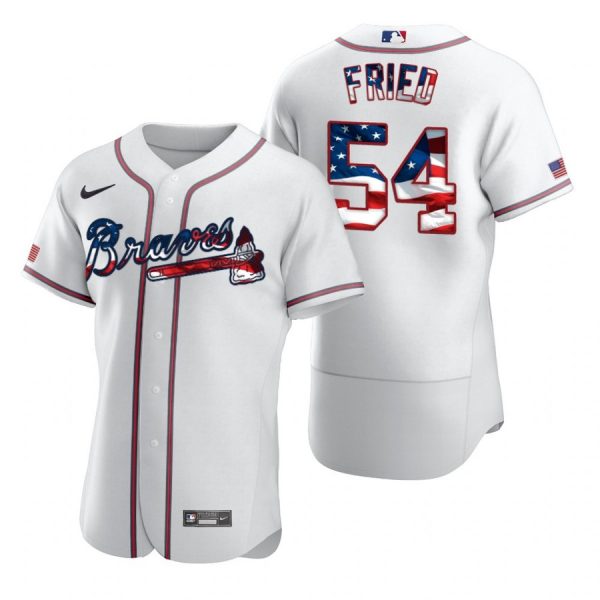 Personalized Men’s #54 Max Fried Atlanta Braves Flex Base Jersey White Stars