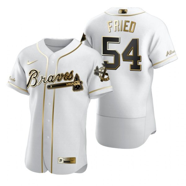 Personalized Men’s #54 Max Fried Atlanta Braves Flex Base Jersey White Golden