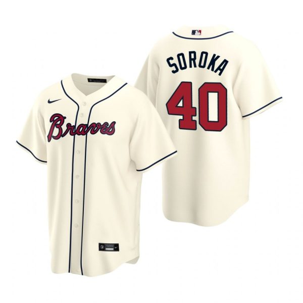 Personalized Men’s #40 Mike Soroka Atlanta Braves Cool Base Jersey Cream