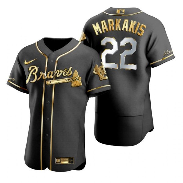 Personalized Men’s Nick Markakis Atlanta Braves Flex Base Jersey Black Golden