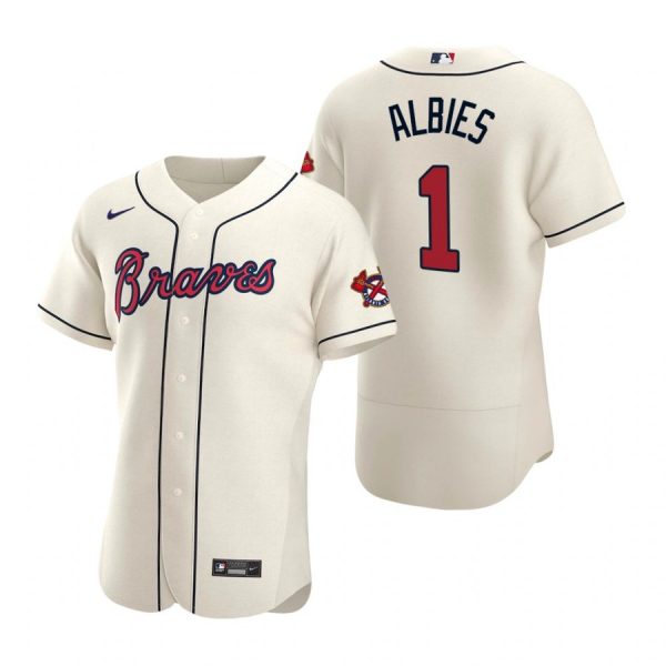 Personalized Men’s #1 Ozzie Albies Atlanta Braves Flex Base Jersey Cream