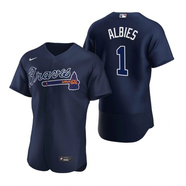 Personalized Men’s #1 Ozzie Albies Atlanta Braves Flex Base Jersey Navy