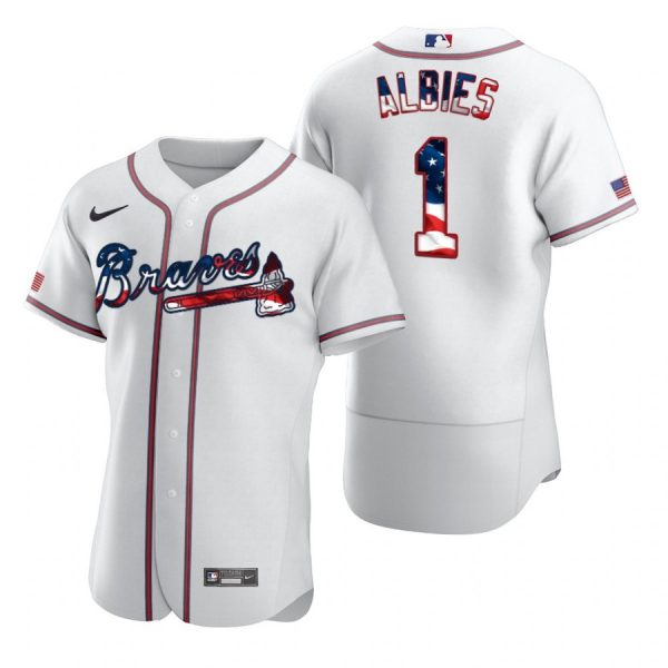 Personalized Men’s #1 Ozzie Albies Atlanta Braves Flex Base Jersey White Stars