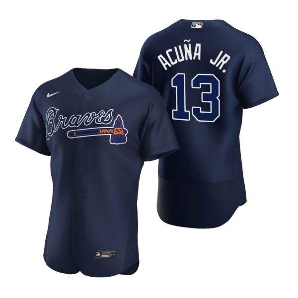 Personalized Men’s Ronald Acuna Jr. Atlanta Braves Flex Base Jersey Navy