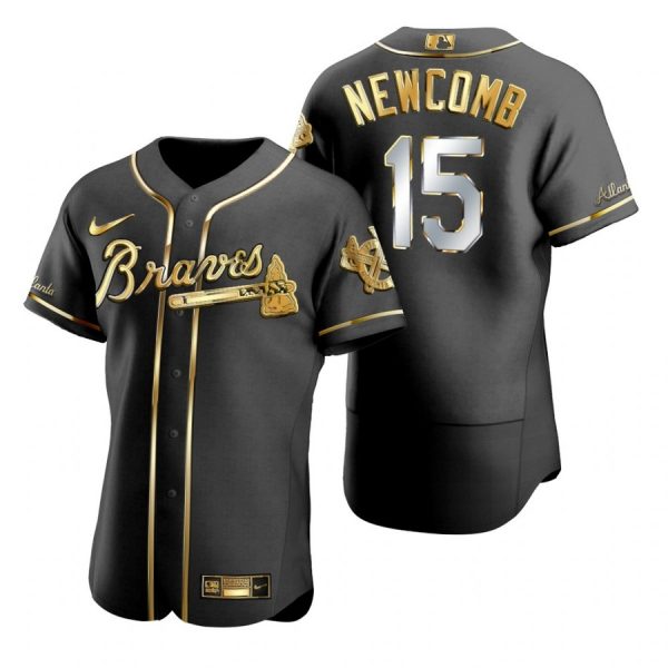 Personalized Men’s #15 Sean Newcomb Atlanta Braves Flex Base Jersey Black Golden