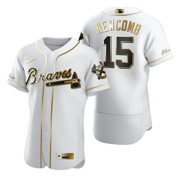 Personalized Men’s #15 Sean Newcomb Atlanta Braves Flex Base Jersey White Golden
