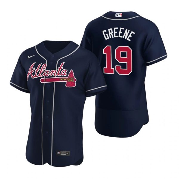 Personalized Men’s #19 Shane Greene Atlanta Braves Flex Base Jersey Navy Red