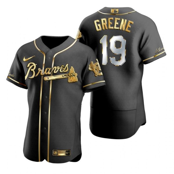Personalized Men’s #19 Shane Greene Atlanta Braves Flex Base Jersey Black Golden