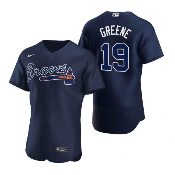 Personalized Men’s #19 Shane Greene Atlanta Braves Flex Base Jersey Navy