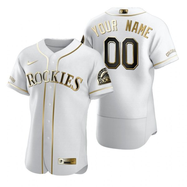 Personalized Men’s Colorado Rockies Flex Base Jersey White Golden