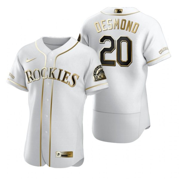 Personalized Men’s Ian Desmond Colorado Rockies Flex Base Jersey White Golden