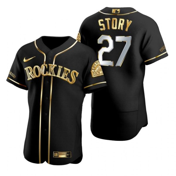 Personalized Men’s Trevor Story Colorado Rockies Flex Base Jersey Black Golden