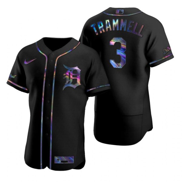 Personalized Men’s Alan Trammell Detroit Tigers Flex Base Jersey Black Holographic