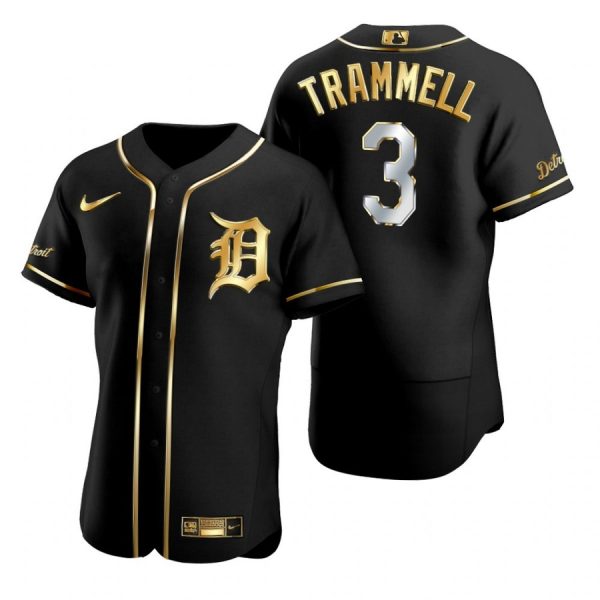 Personalized Men’s Alan Trammell Detroit Tigers Flex Base Jersey Black Golden