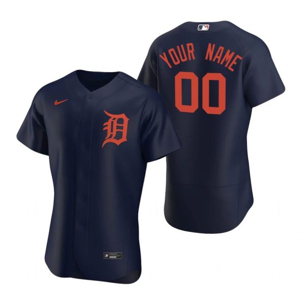 Personalized Men’s Detroit Tigers Flex Base Jersey Navy Orange