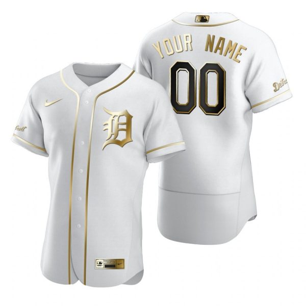 Personalized Men’s Detroit Tigers Flex Base Jersey White Golden