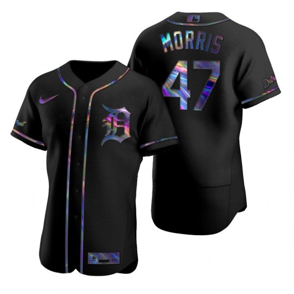 Personalized Men’s Jack Morris Detroit Tigers Flex Base Jersey Black Holographic