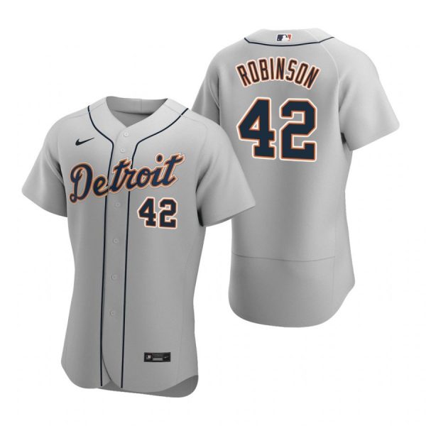 Personalized Men’s Jackie Robinson Detroit Tigers Flex Base Jersey Gray