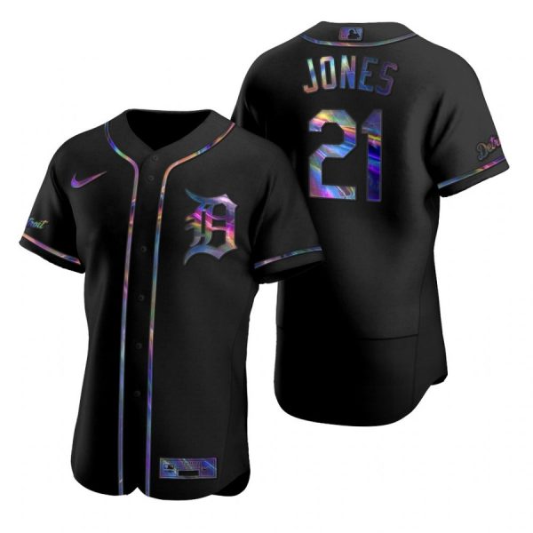 Personalized Men’s Jacoby Jones Detroit Tigers Flex Base Jersey Black Holographic