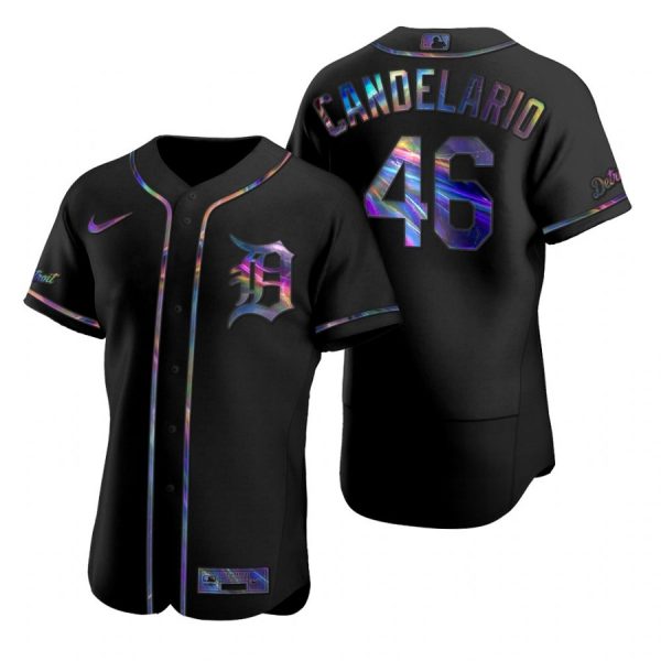 Personalized Men’s Jeimer Candelario Detroit Tigers Flex Base Jersey Black Holographic