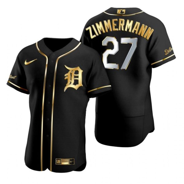 Personalized Men’s Jordan Zimmermann Detroit Tigers Flex Base Jersey Black Golden